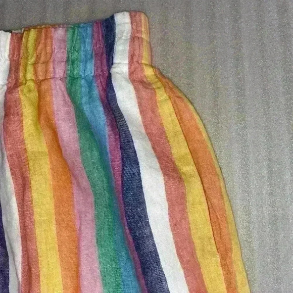 J. Crew XSP Pull-On Striped Multicolored Rainbow Linen Skirt w/Pockets - Picture 5 of 7